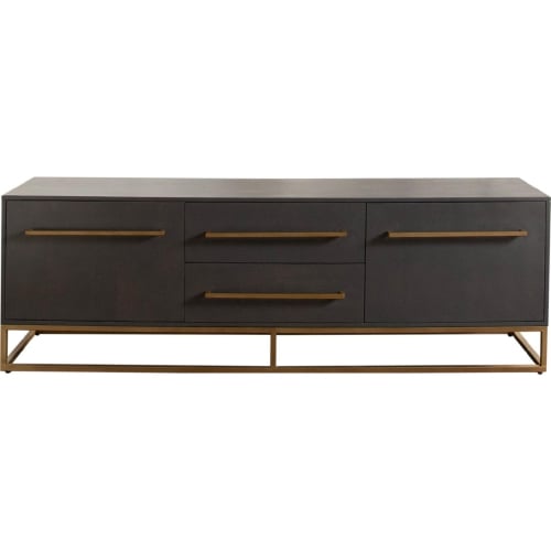 Encore 76" TV Stand Cabinet in Grey Oak Finish Wood & Distressed Gold