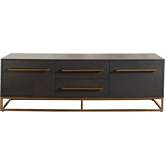 Encore 76" TV Stand Cabinet in Grey Oak Finish Wood & Distressed Gold