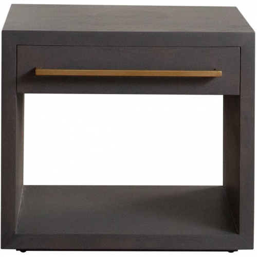 Encore 1 Drawer End Table in Grey Oak Finish Wood & Distressed Gold