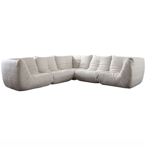 Ezra 5 Piece Corner Sectional Sofa in Cream Fabric