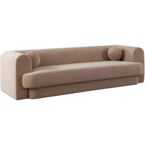 Form Sofa w/ Accent Pillow Balls in Camel Performance Velvet