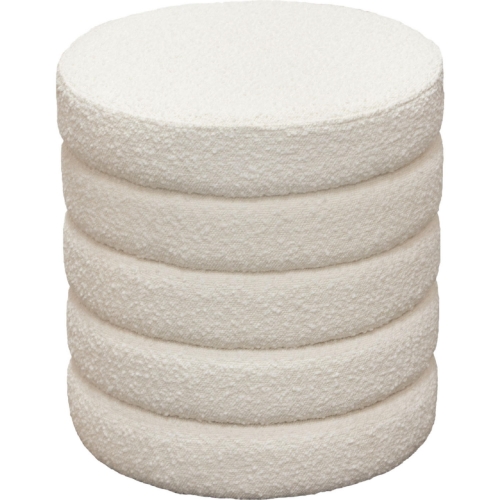 Helix Round Ottoman in Channel Tufted Ivory Boucle fabric