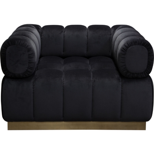 Image Low Profile Accent Chair in Channel Tufted Black Velvet & Gold