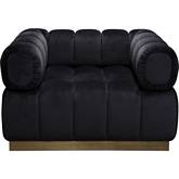 Image Low Profile Accent Chair in Channel Tufted Black Velvet & Gold