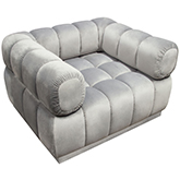 Image Low Profile Accent Chair in Channel Tufted Platinum Grey Velvet & Silver