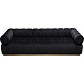 Image Low Profile Sofa in Channel Tufted Black Velvet & Gold