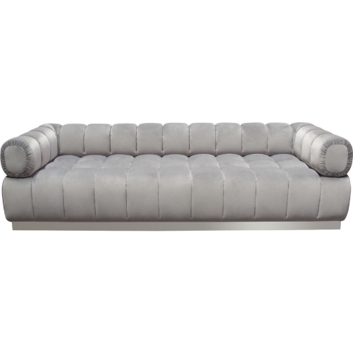 Image Low Profile Sofa in Channel Tufted Platinum Grey Velvet & Silver