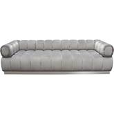 Image Low Profile Sofa in Channel Tufted Platinum Grey Velvet & Silver