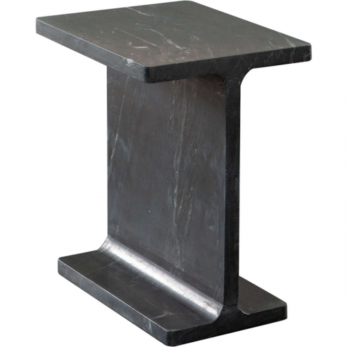 Iris I-Beam Accent End Table in Genuine Black Marquine Marble