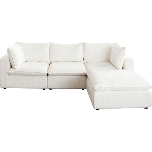 Ivy 4 Pc Reversible Sectional Sofa in White Faux Shearling & Feather Down