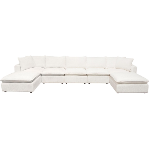 Ivy 7 Piece Dual Chaise Sectional Sofa in White Faux Shearling & Feather Down