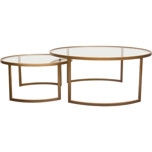 Lane 2 Piece Round Nesting Table Set in Brushed Gold & Tempered Glass