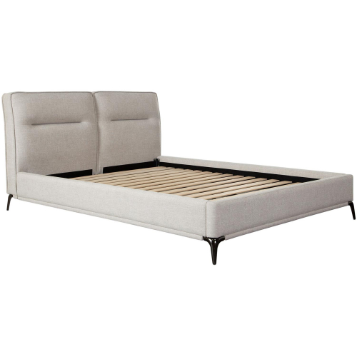 Leandro Low Profile Queen Bed in Sand Fabric & Black Metal