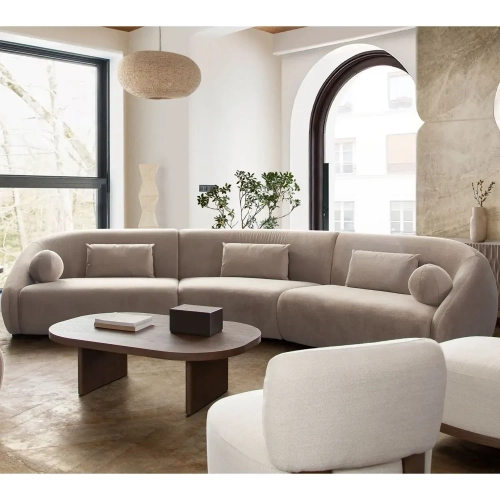 Lena 3 Piece Sectional Sofa in Fawn Faux Alpaca Fabric