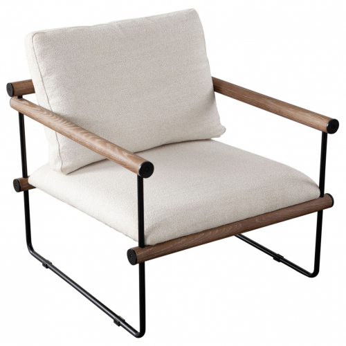 Liam Accent Chair in Cream Fabric, Wood & Metal Frame