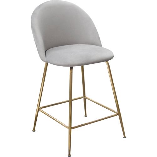 Lilly Counter Stool Chair in Grey Velvet & Brushed Gold (Set of 2)