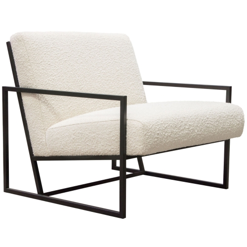 Luxe Accent Chair in Bone Boucle Textured Fabric & Black Metal