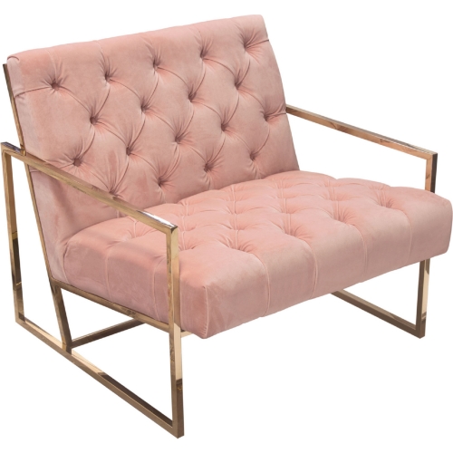 Luxe Accent Chair in Tufted Blush Pink Tufted Velvet on Polished Gold Stainless