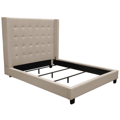 Madison Ave Eastern King Wing Bed in Tufted Sand Fabric