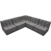 Marshall 5 Piece Modular Sectional Sofa in Tufted Grey Fabric