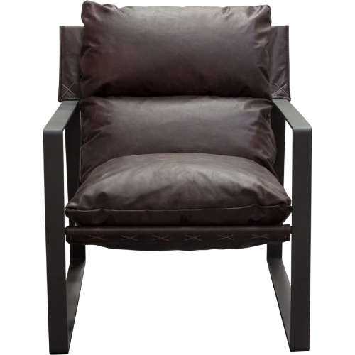 Miller Sling Accent Chair in Chocolate Leather & Black Metal