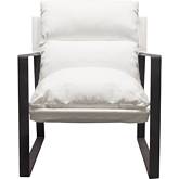 Miller Sling Accent Chair in White Linen Fabric & Black Metal