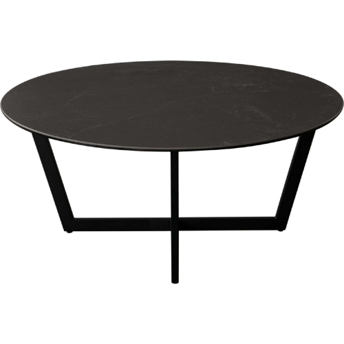 Onyx Round Coffee Cocktail Table in Black Ceramic Glass & Black Metal