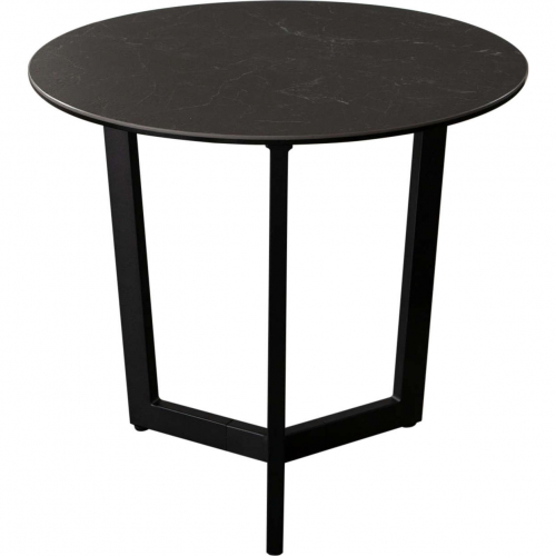 Onyx Round End Table in Black Ceramic Glass & Black Metal