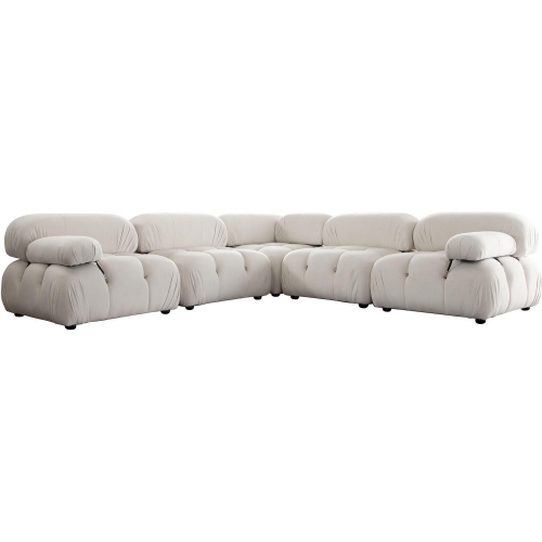 Paloma 5 Piece Modular Corner Sectional Sofa in Tufted Light Cream Velvet