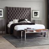 Park Avenue Queen Bed w/ Tall Diamond Tufted Headboard in Smoke Grey Velvet