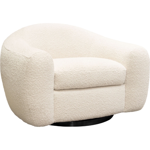 Pascal Swivel Accent Chair in Bone Textured Fabric w/ Contoured Arms & Back