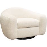 Pascal Swivel Accent Chair in Bone Textured Fabric w/ Contoured Arms & Back