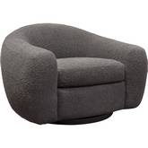 Pascal Swivel Accent Chair in Charcoal Textured Fabric with Contoured Arms & Back