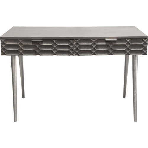 Petra 2 Drawer Writing Desk in Smoke Grey Wood w/ Nickel Legs