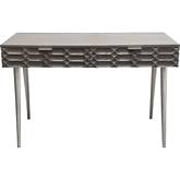 Petra 2 Drawer Writing Desk in Smoke Grey Wood with Nickel Legs