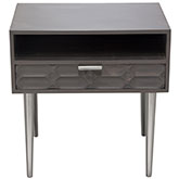 Petra 1 Drawer Accent Table in Smoke Grey Wood w/ Nickel Legs