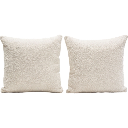 16" Square Accent Pillows in Bone Boucle Textured Fabric (Set of 2)