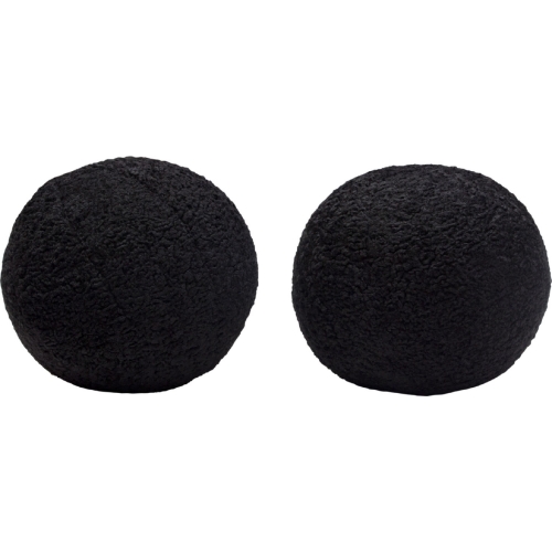 10" Round Accent Pillows in Black Faux Sheepskin (Set of 2)