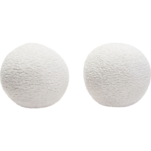 10" Round Accent Pillows in White Faux Sheepskin (Set of 2)