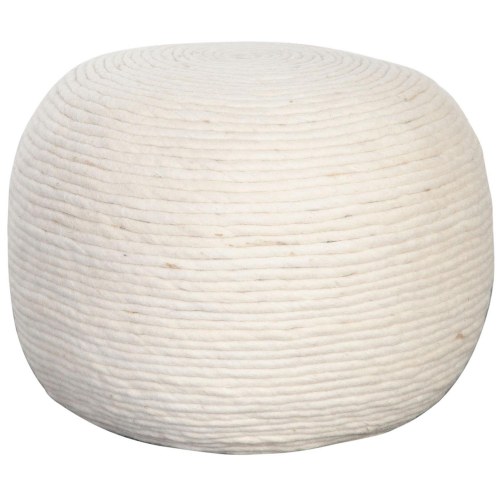 Round Pouf in White Dyed Natural Wool