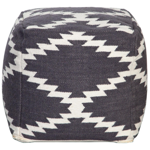 Square Pouf in White & Grey Pattern Wool