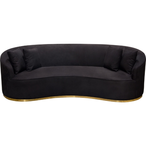 Raven Curved Sofa in Black Suede Velvet & Brushed Gold