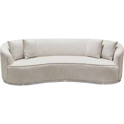 Raven Curved Sofa in Light Cream Fabric & Brushed Silver