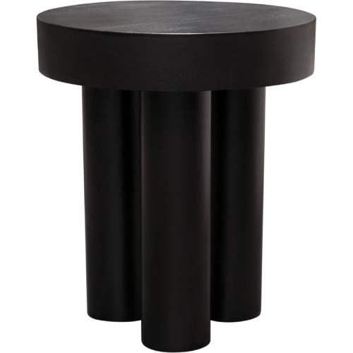 Rune 16" Round End Table in Black Acacia Wood & Iron