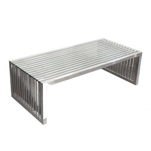 SOHO Rectangular Stainless Steel Cocktail Table w/ Clear Tempered Glass Top