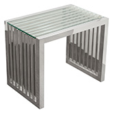 SOHO Rectangular Stainless Steel End Table w/ Clear Tempered Glass Top