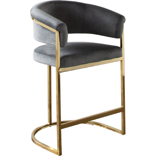 Solstice Counter Height Chair in Grey Velvet & Polished Gold Metal