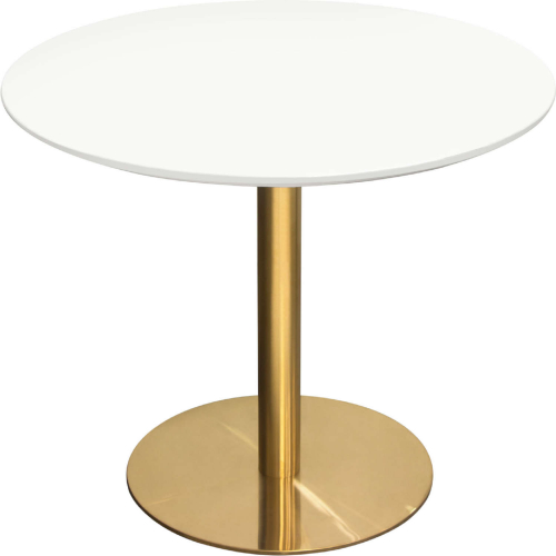 Stella 36" Round Dining Table in White Lacquer & Brushed Gold Metal