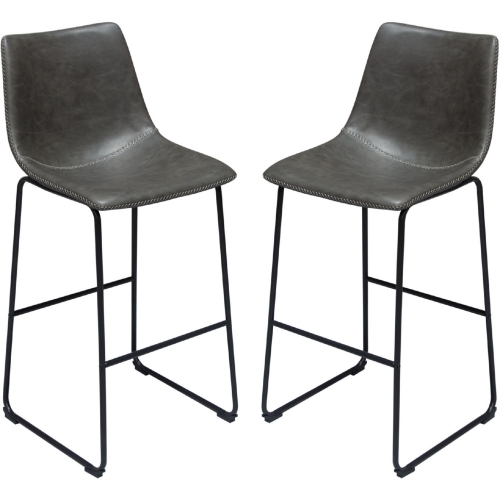 Theo Bar Chair in Grey Leatherette & Black Metal (Set of 2)