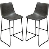 Theo Bar Chair in Grey Leatherette & Black Metal (Set of 2)